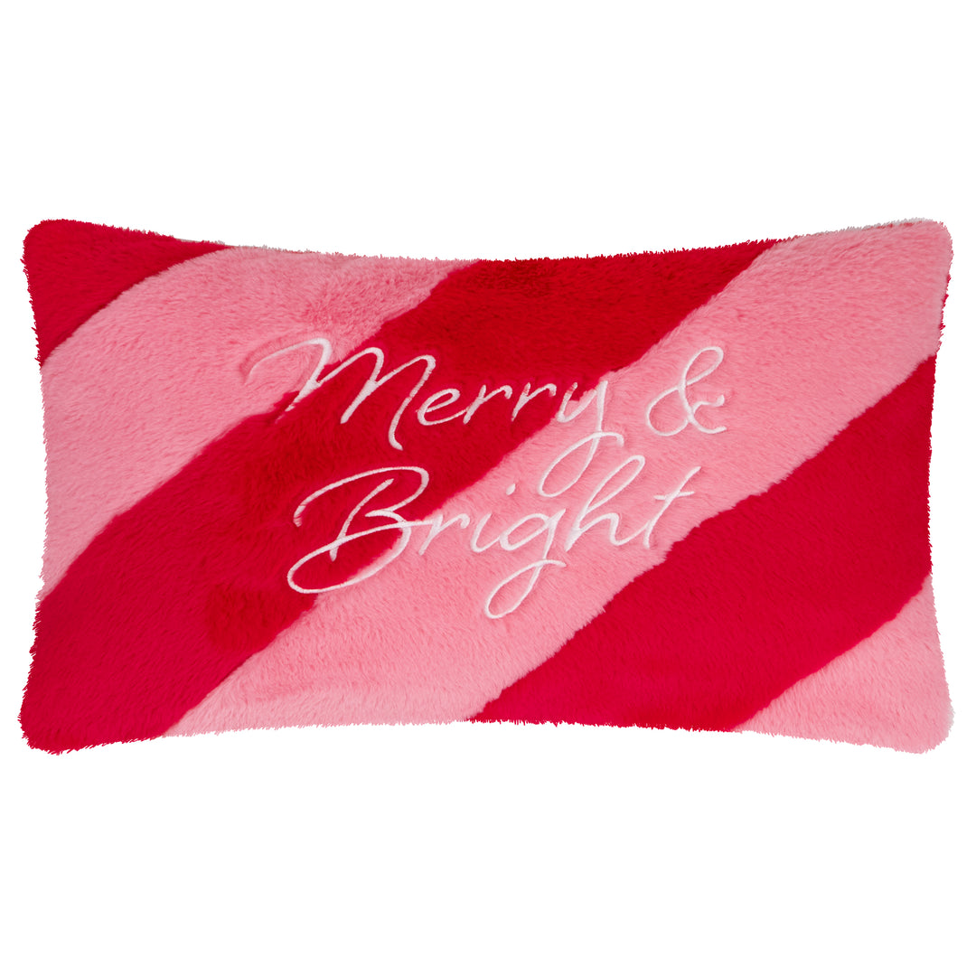 Merry And Bright Fur Stripe 30x50 Cushion Case Red/Pink