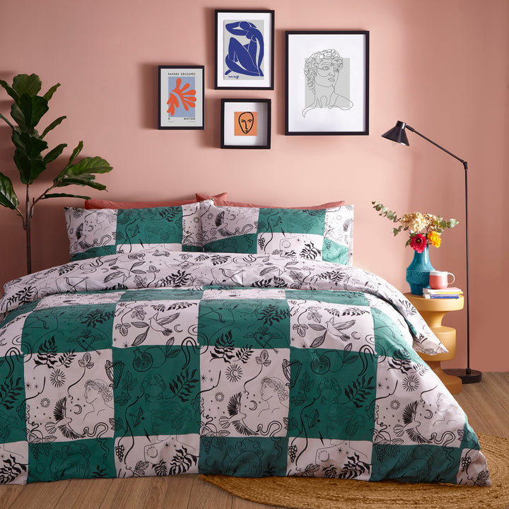 Mythos Checkerboard Single Duvet Set Green/Natural - image 2