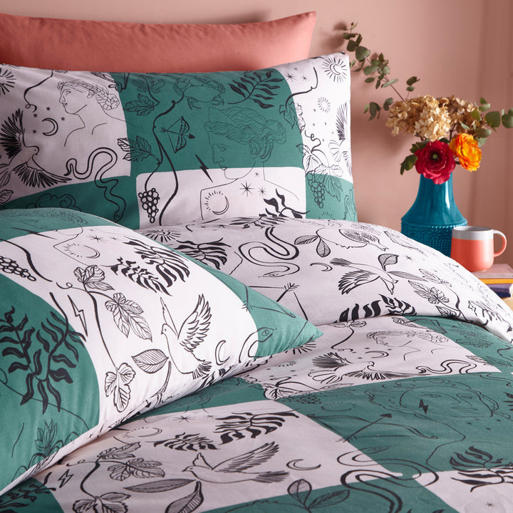 Mythos Checkerboard Single Duvet Set Green/Natural - image 3