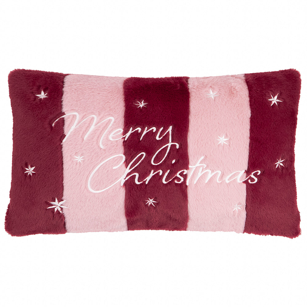 Merry Christmas Fur Stripe 30x50 Cushion Case Burgundy/Pink - image 2