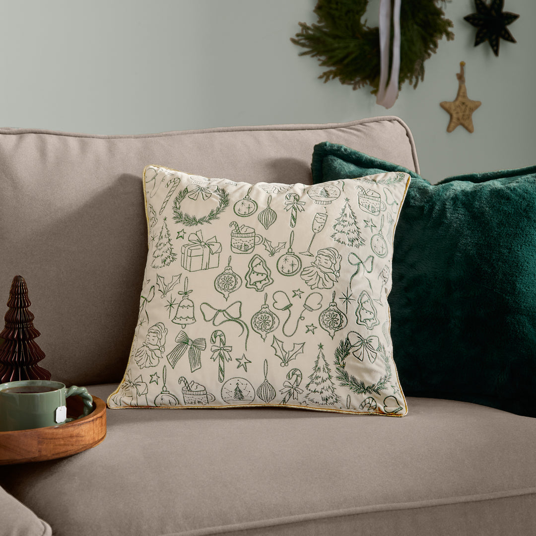 Merry Christmas 45x45 Cushion Case Ecru/Dark Green