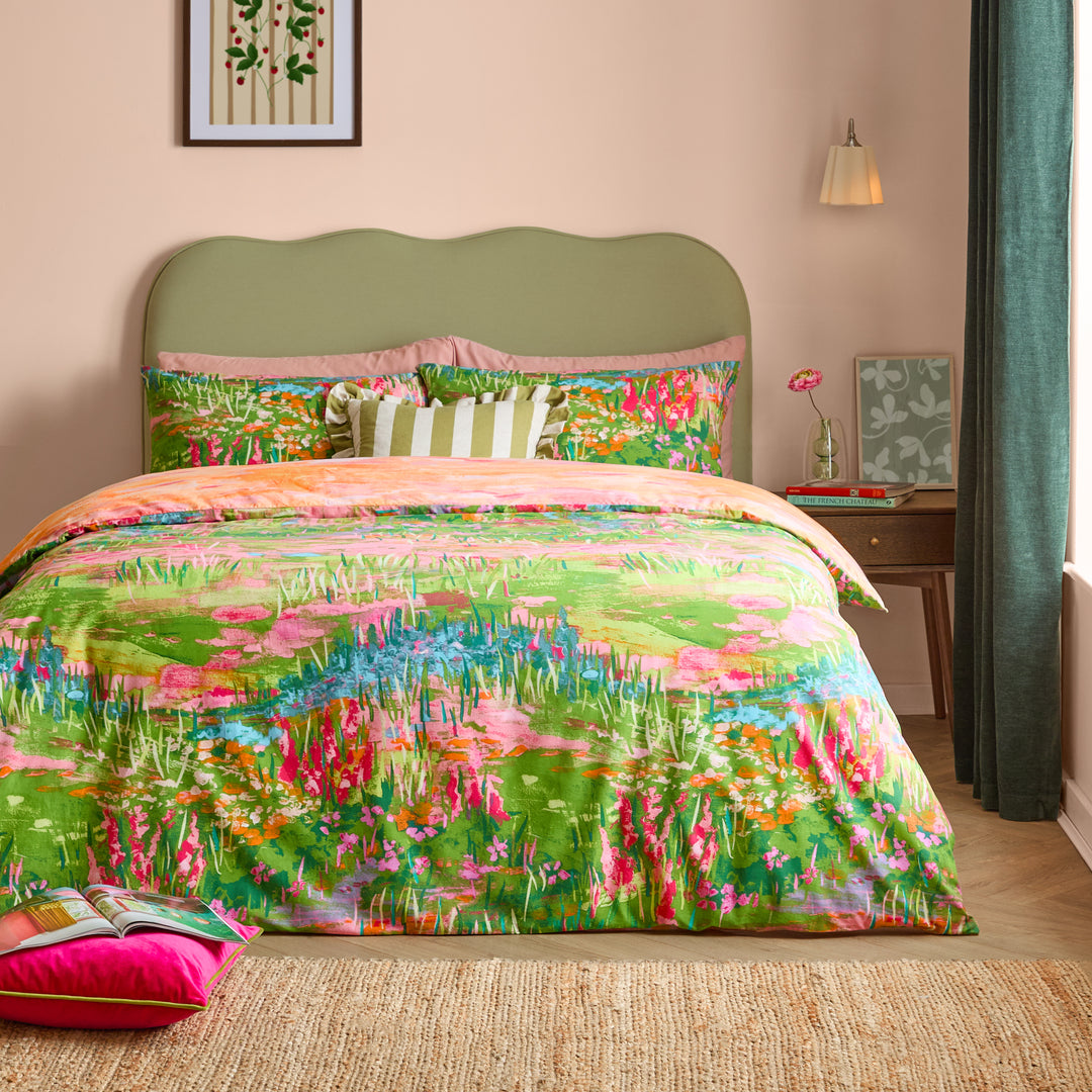 Meadow Escape Single Duvet Set Green/Pink