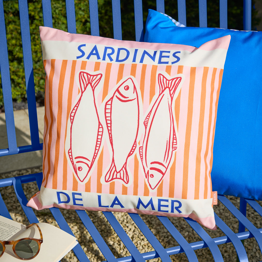 Mediterranean Sardines 45x45 Outdoor Cushion Case Pink/Orange
