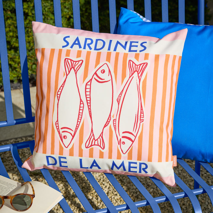 Mediterranean Sardines 45x45 Outdoor Cushion Case Pink/Orange