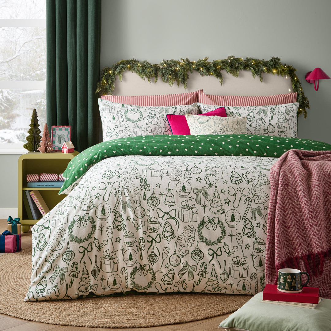 Merry Christmas King Duvet Set Oat/Green