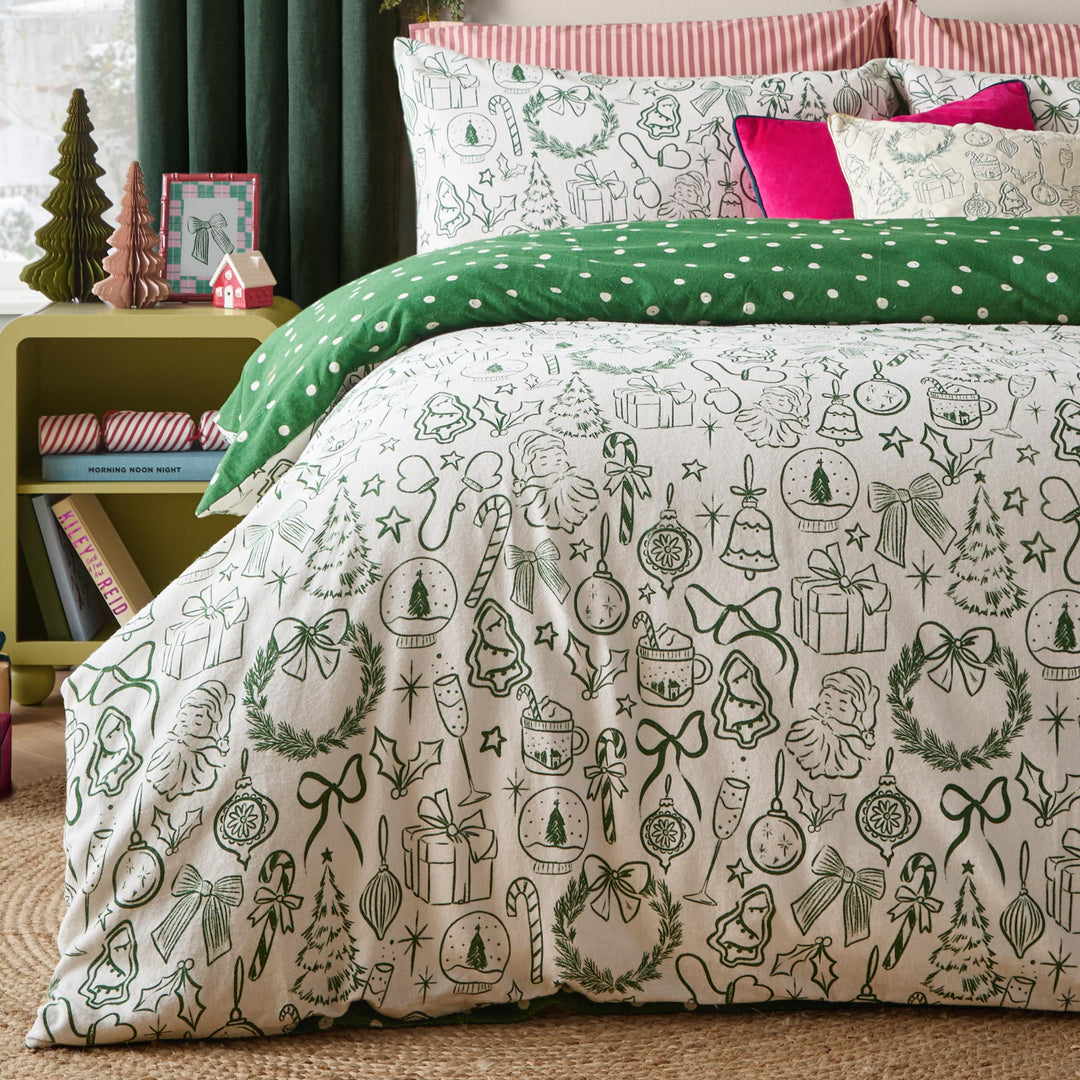 Merry Christmas Super King Duvet Set Oat/Green - image 4