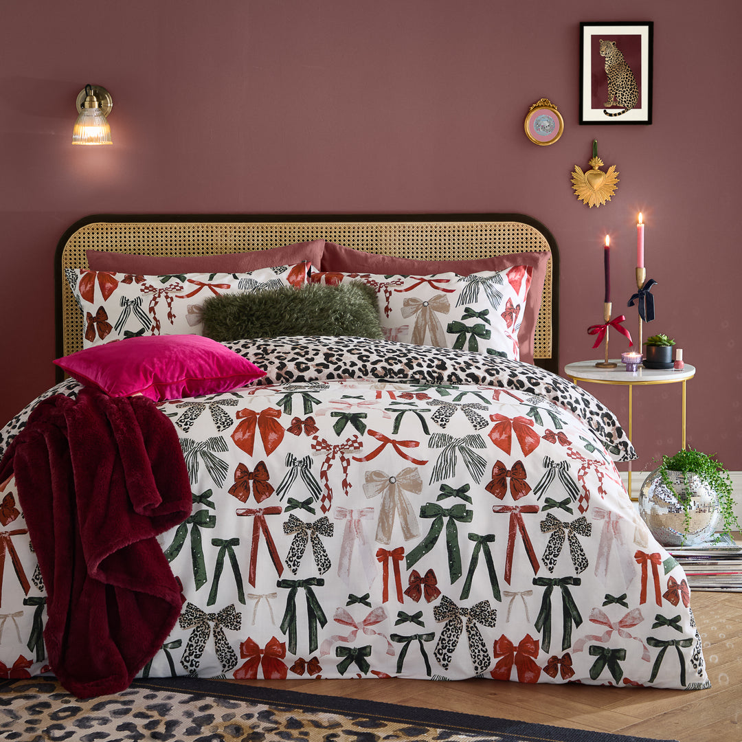 Mila Bows King Duvet Set Leopard