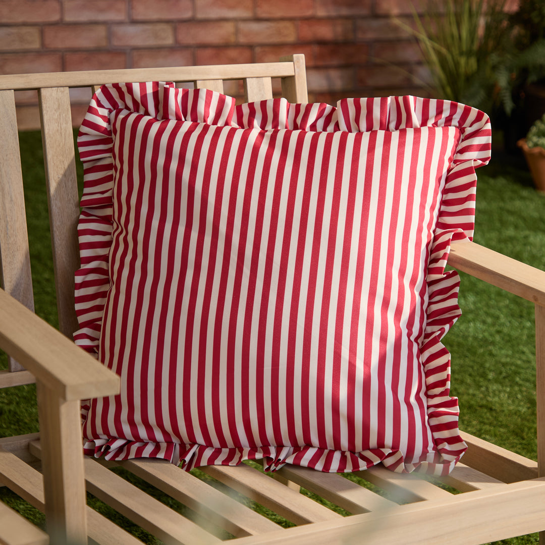 Millie Ruffle 50x50 Outdoor Cushion Case Candy Red