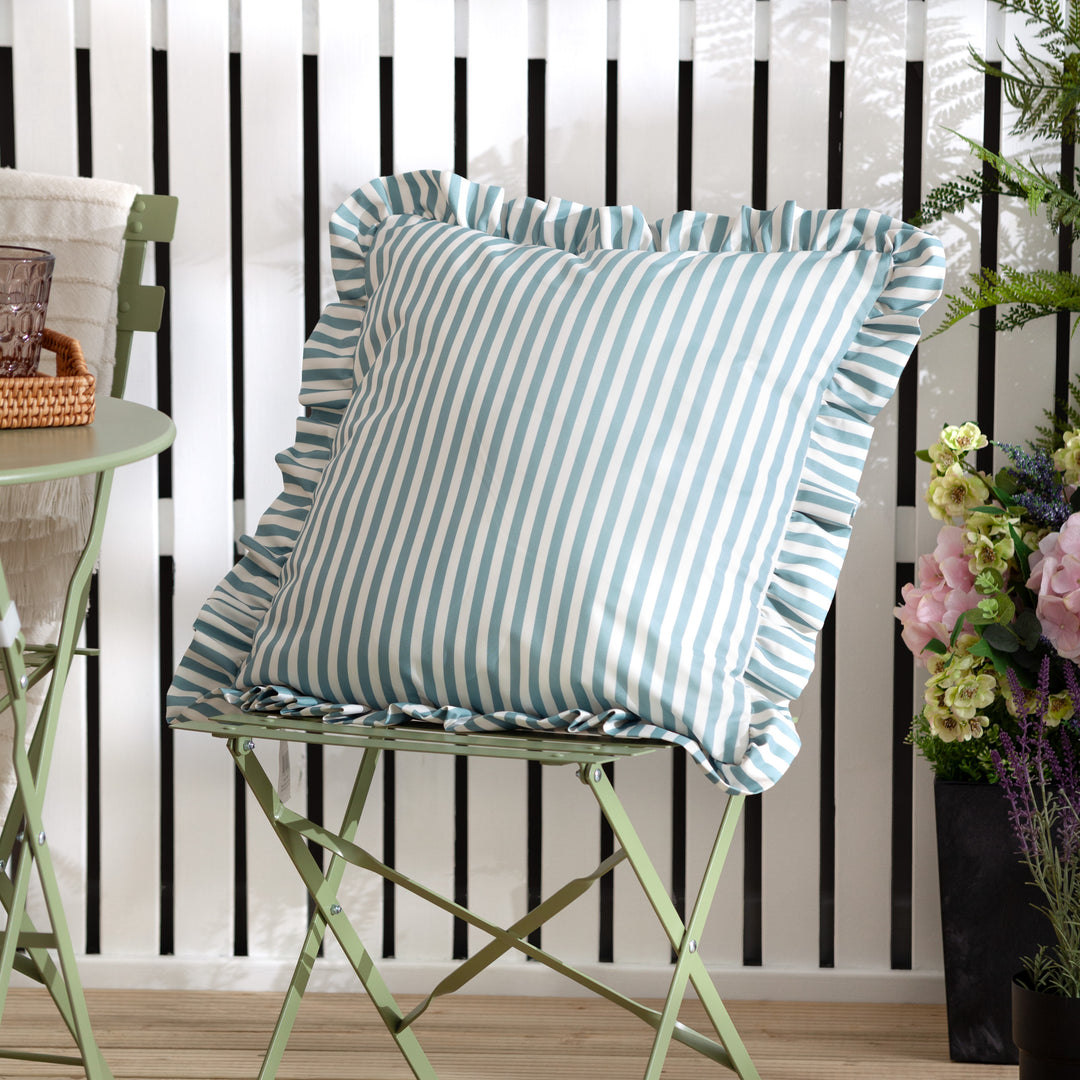 Millie Ruffle 50x50 Outdoor Cushion Case Duck Egg Blue