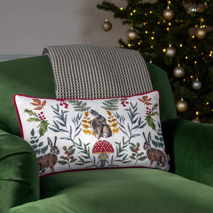 MIRRORED HARE 30X50 CUSHION CASE BURGUNDY
