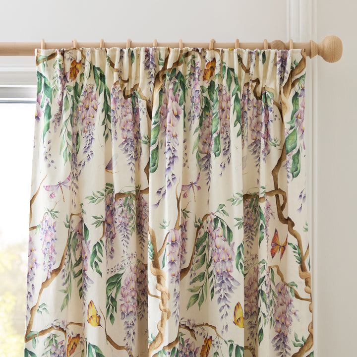 MARIPOSA CREAM 117X137 PENCIL PLEAT CURTAINS PURPLE