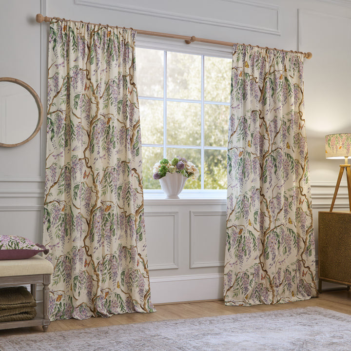 Mariposa Cream 168x229 Pencil Pleat Curtains Purple