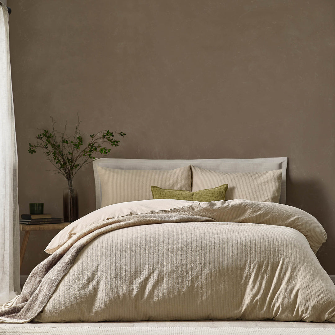 Malton Stripe Double Duvet Set Linen