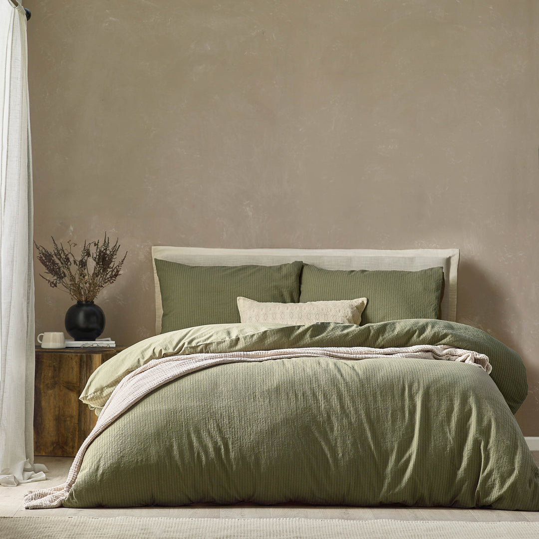 Malton Stripe Super King Duvet Set Forest Green