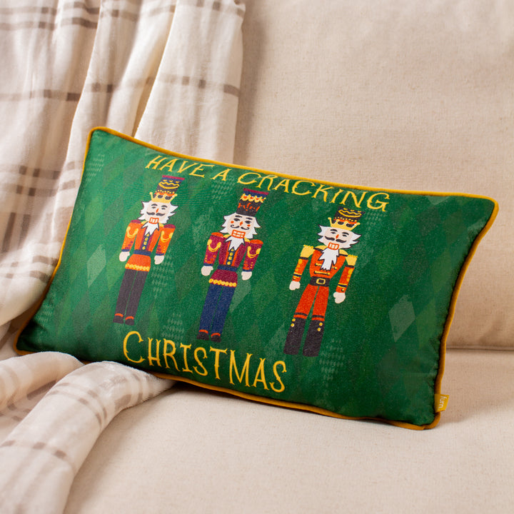 NUTCRACKER CRACKING CHRISTMAS 30X50 CUSHION CASE GREEN