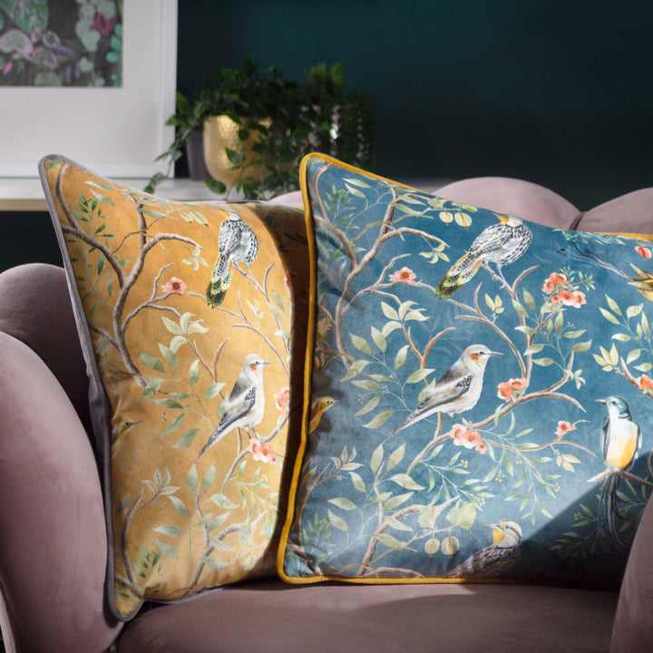 ORIENT CHINOISERIE BIRDS 43X43 CUSHION CASE SLATE BLUE