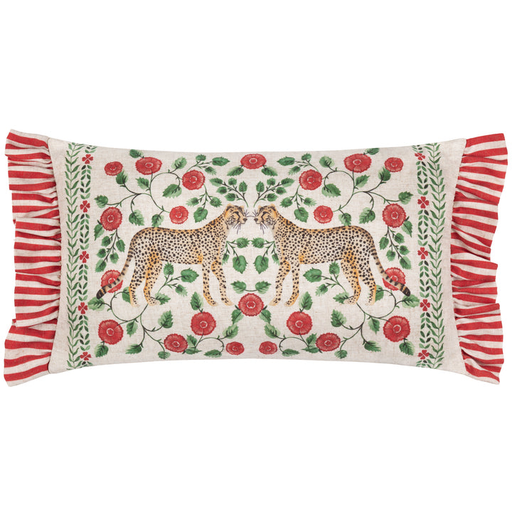 OKARA LEOPARDS 30X50 CUSHION CASE LINEN/RED