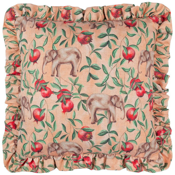OKARA ELEPHANT AND POMEGRANATE 50X50 CUSHION CASE PEACH/LINEN