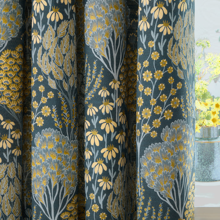 OPHELIA 229X137 EYELET CURTAINS BLUE/SAFFRON