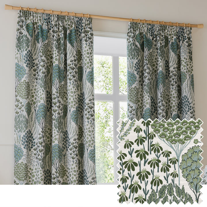 Ophelia 117x137 Pencil Pleat Curtains Thyme/Mineral