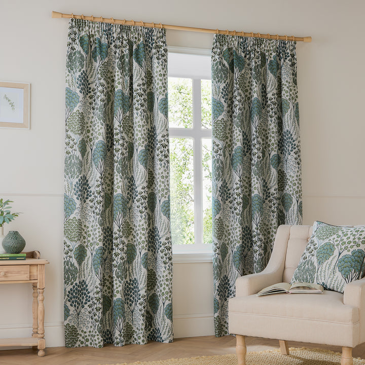 OPHELIA 117X183 PENCIL PLEAT CURTAINS THYME/MINERAL