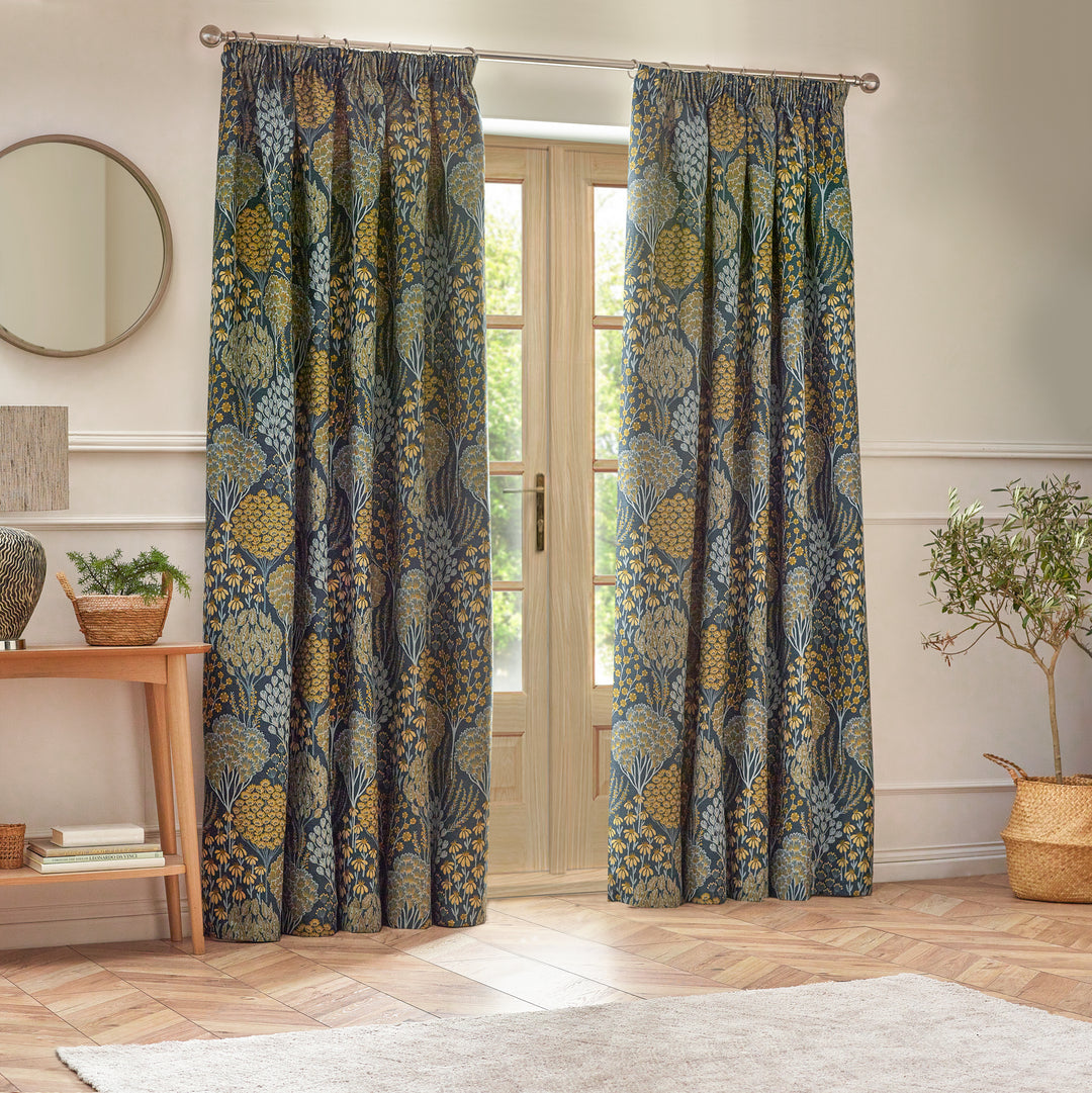 Ophelia 167x137 Pencil Pleat Curtains Blue/Saffron - image 6