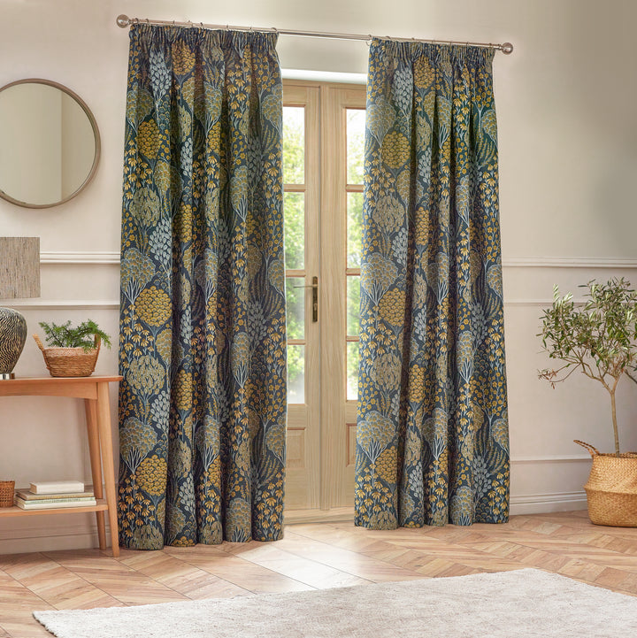 Ophelia 167x182 Pencil Pleat Curtains Blue/Saffron - image 6
