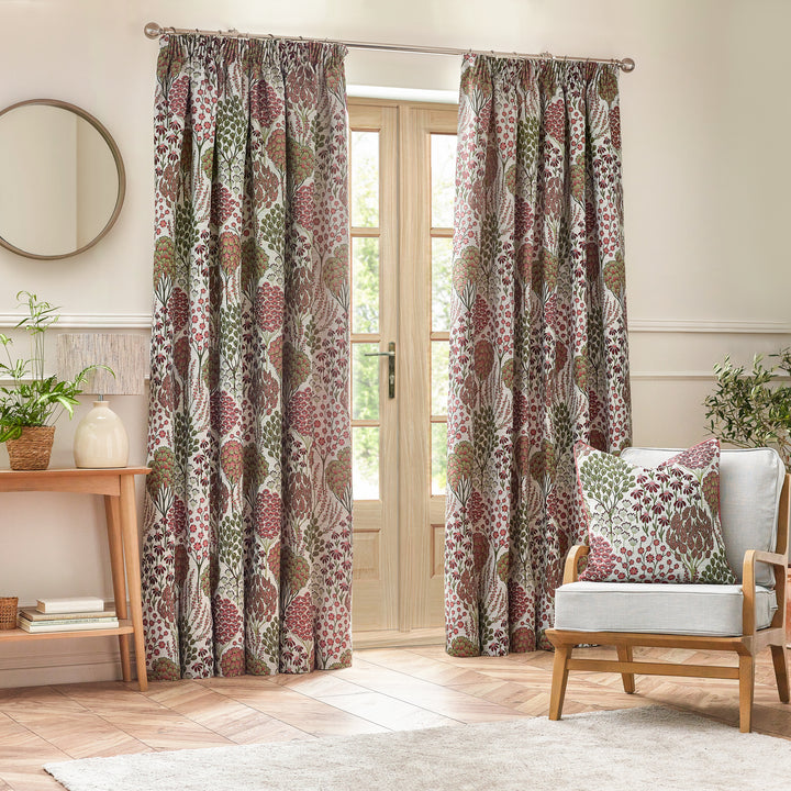 OPHELIA 167X228 PENCIL PLEAT CURTAINS REDNUT