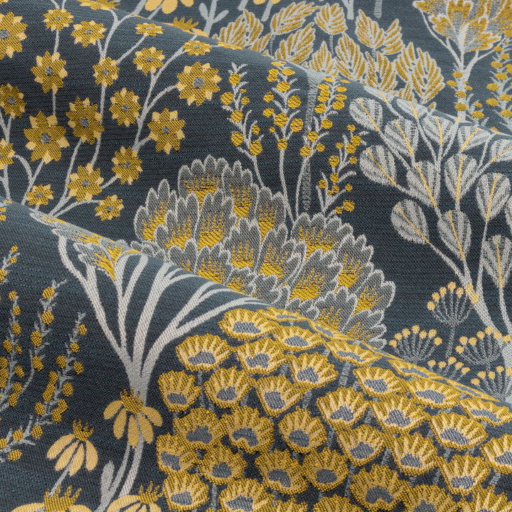 OPHELIA 228X137 PENCIL PLEAT CURTAINS BLUE/SAFFRON