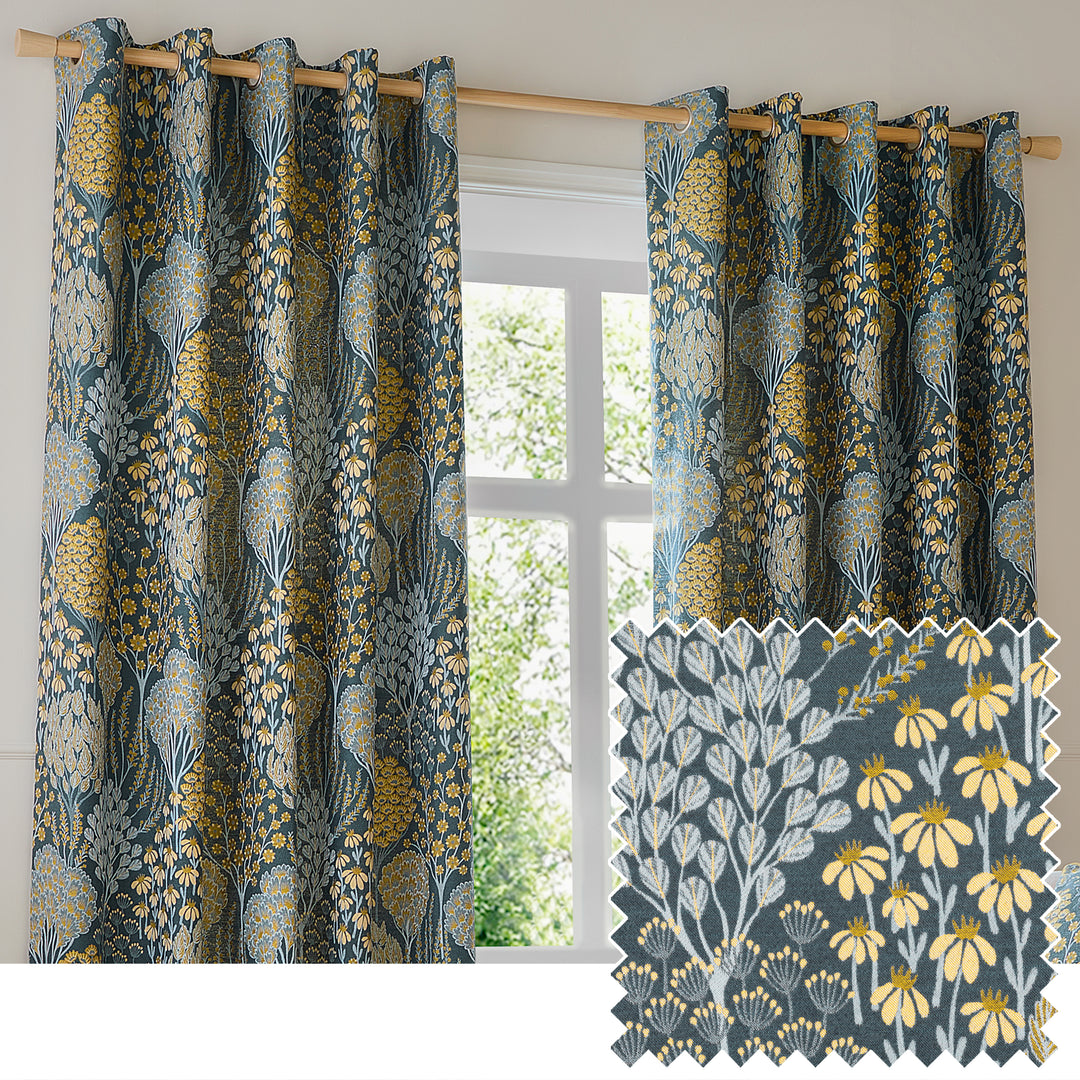 Ophelia 168x137 Eyelet Curtains Blue/Saffron