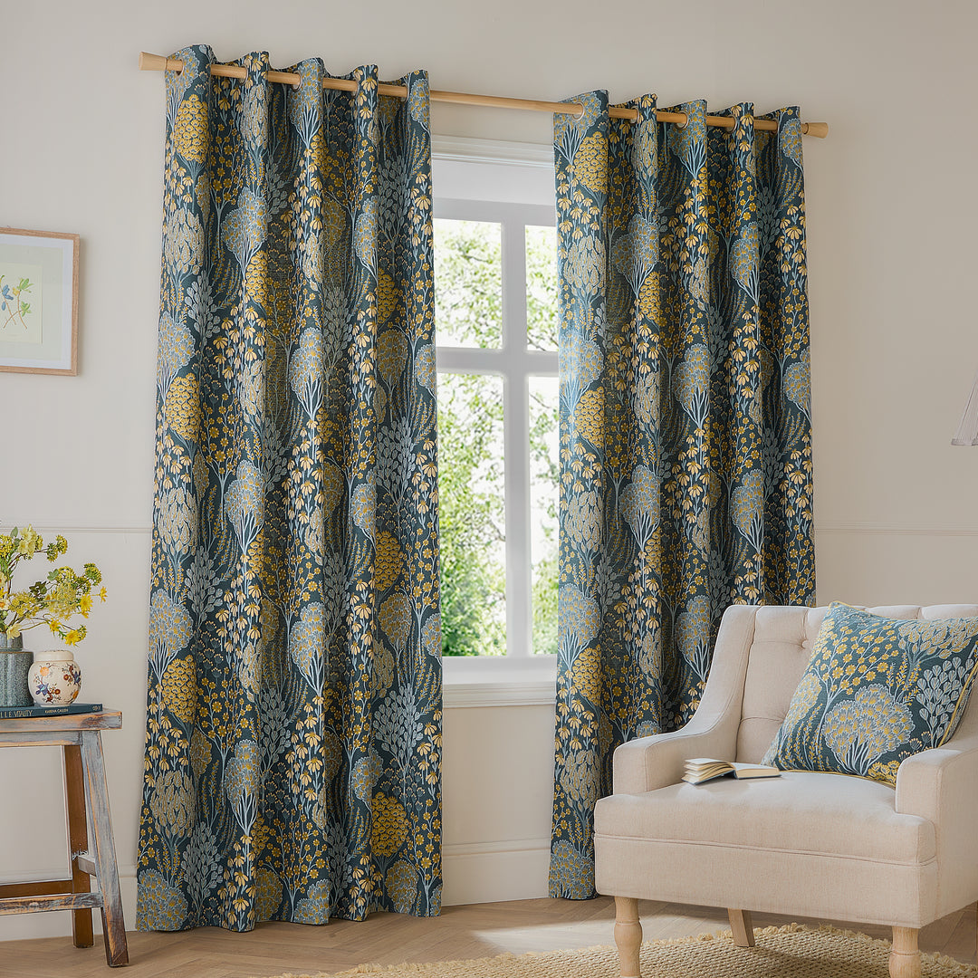 Ophelia 229x229 Eyelet Curtains Blue/Saffron - image 2