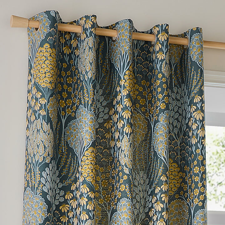 OPHELIA 168X183 EYELET CURTAINS BLUE/SAFFRON