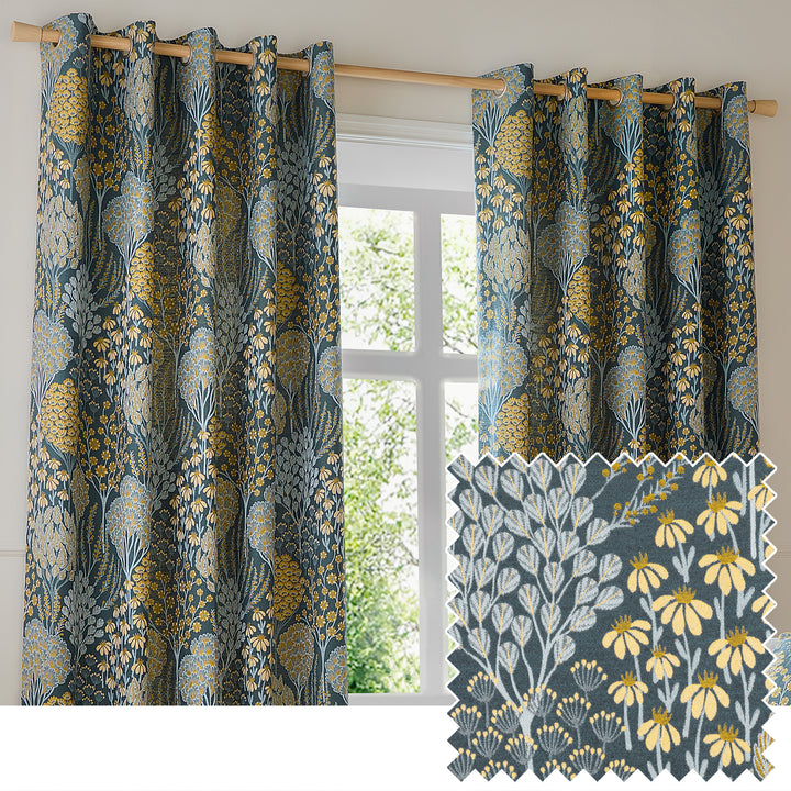 Ophelia 168x183 Eyelet Curtains Blue/Saffron
