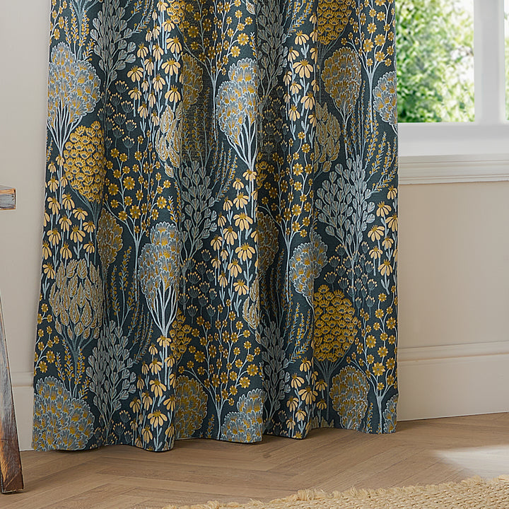 OPHELIA 229X183 EYELET CURTAINS BLUE/SAFFRON