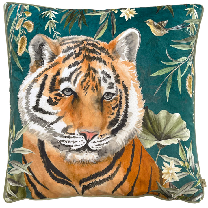 ORIENT TIGER HEAD 50X50 CUSHION CASE TEAL