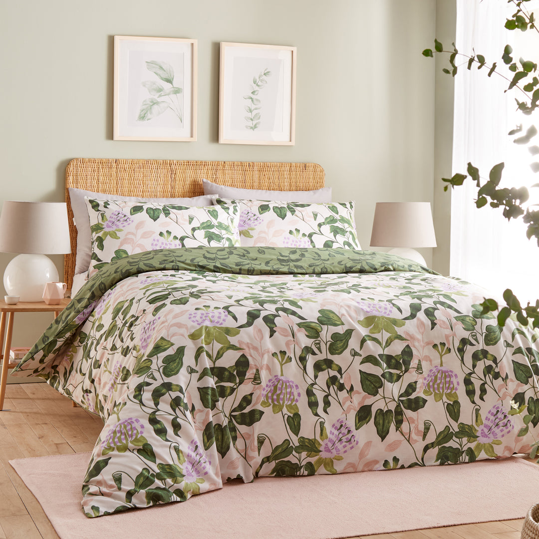 Passiflora Super King Duvet Set Peach/Vine Green - image 4