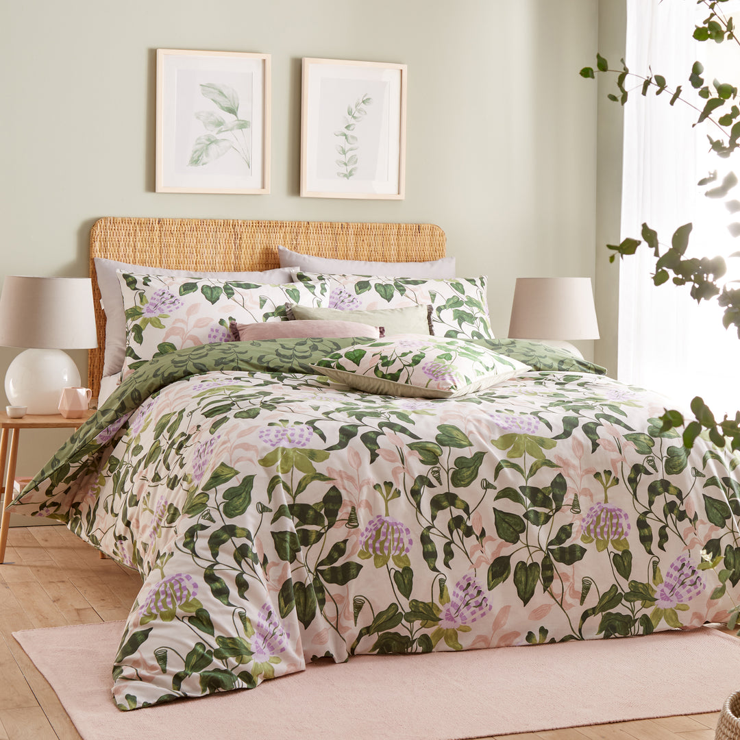Passiflora Super King Duvet Set Peach/Vine Green