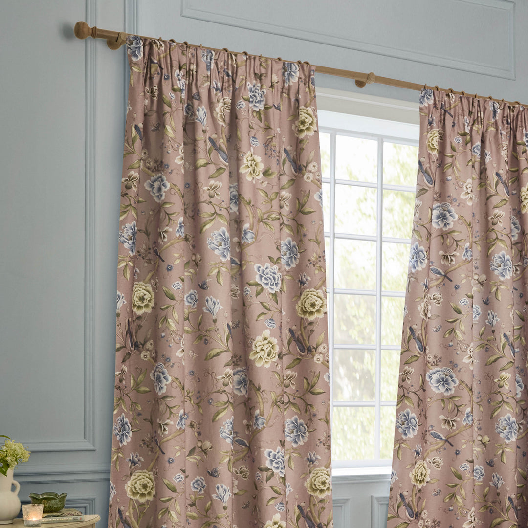 PORCELAIN GARDEN 117X137 PENCIL PLEAT CURTAINS BLUSH