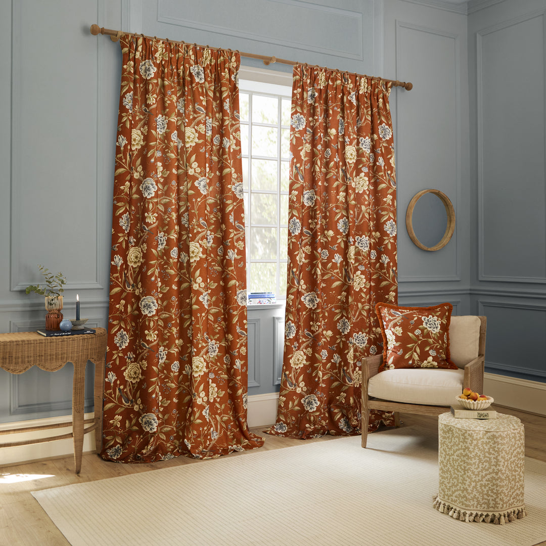PORCELAIN GARDEN 117X137 PENCIL PLEAT CURTAINS RUST