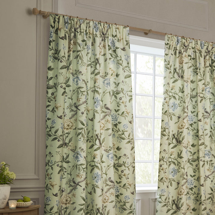 PORCELAIN GARDEN 117X137 PENCIL PLEAT CURTAINS SAGE
