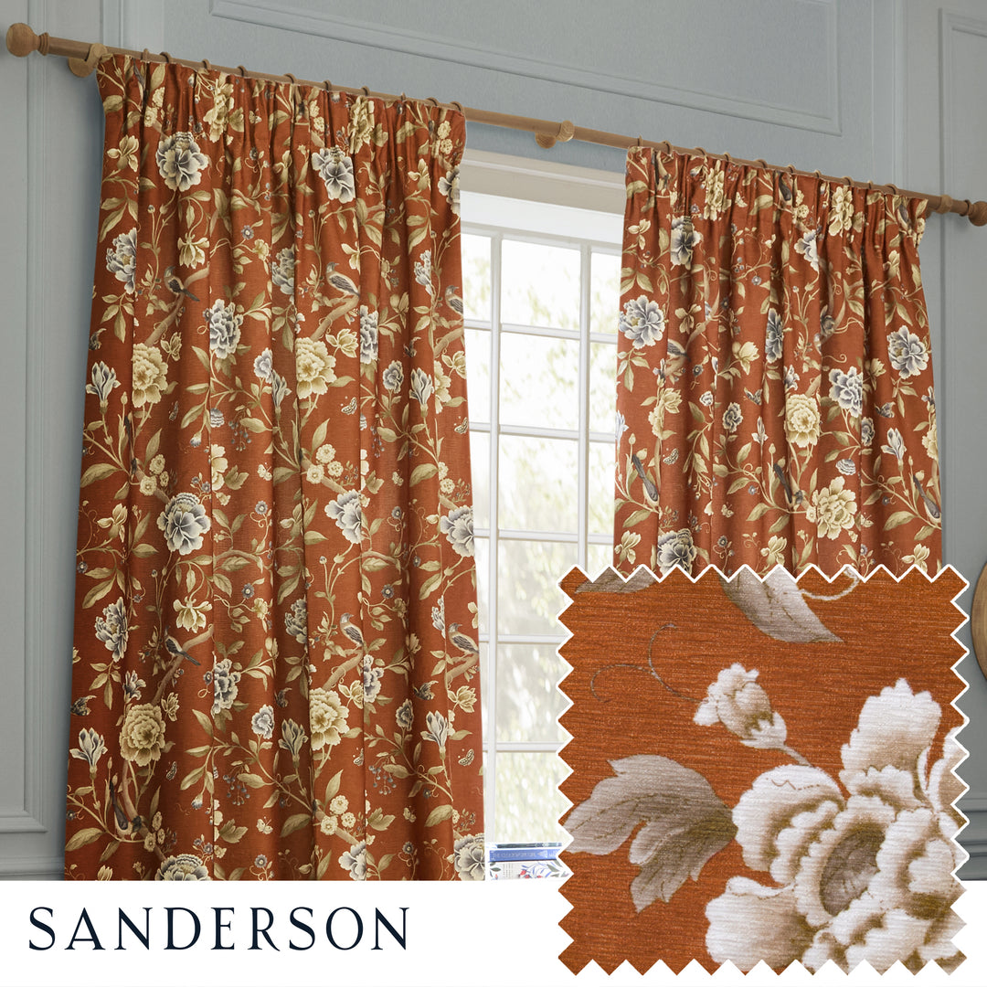 Porcelain Garden 117x182 Pencil Pleat Curtains Rust