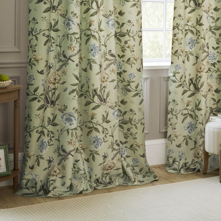 PORCELAIN GARDEN 167X137 PENCIL PLEAT CURTAINS SAGE