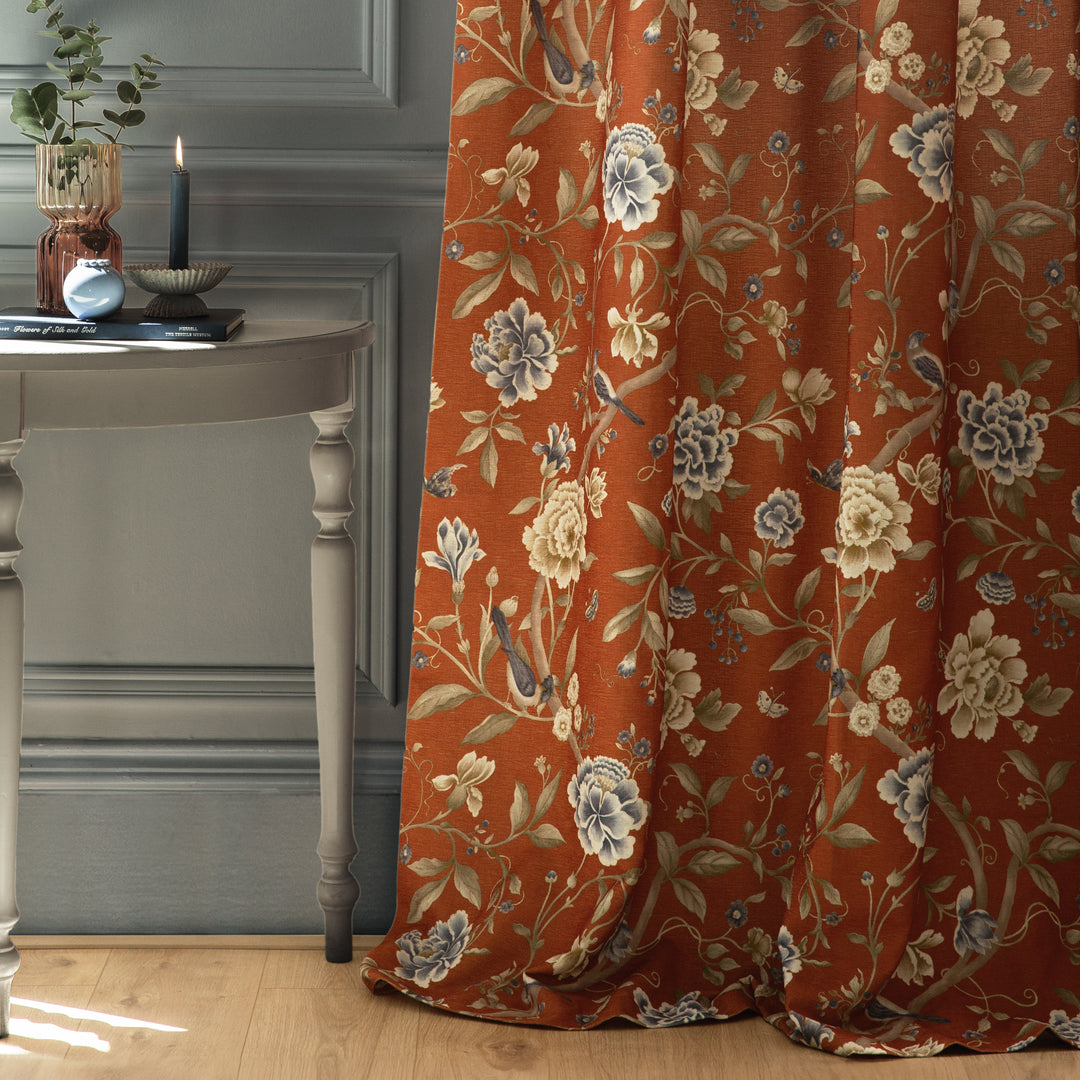 PORCELAIN GARDEN 167X182 PENCIL PLEAT CURTAINS RUST