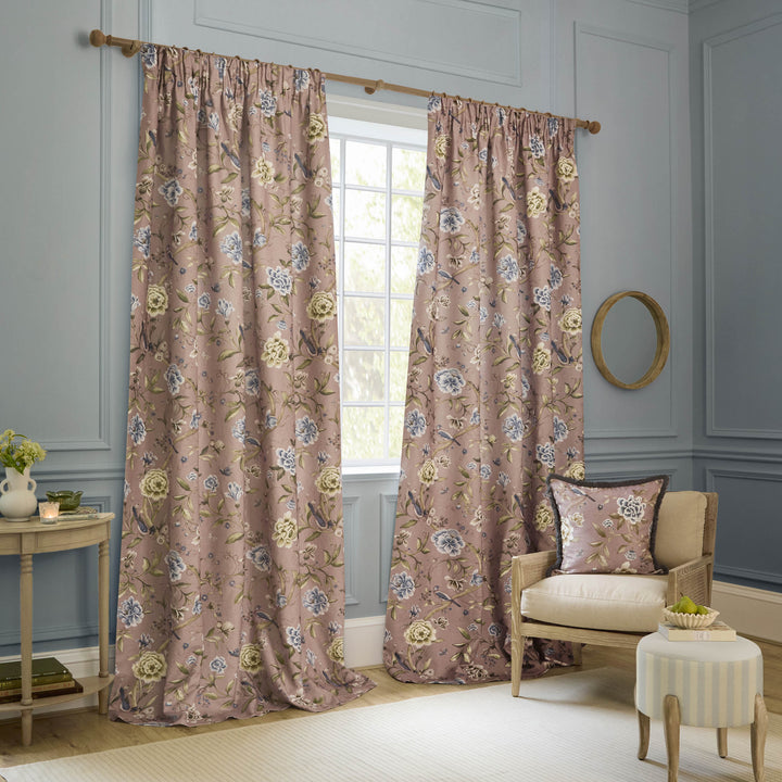 PORCELAIN GARDEN 167X228 PENCIL PLEAT CURTAINS BLUSH