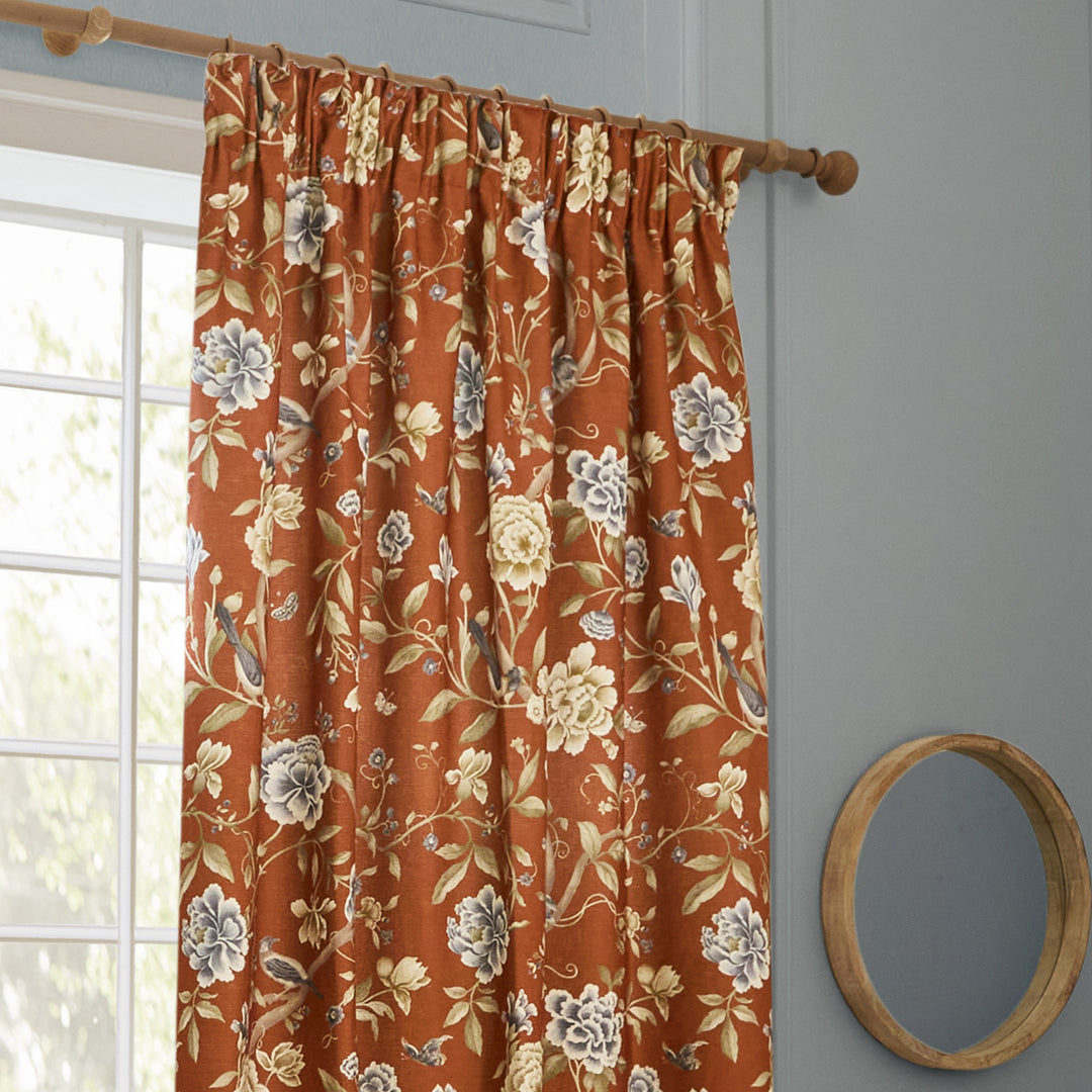 PORCELAIN GARDEN 228X137 PENCIL PLEAT CURTAINS RUST