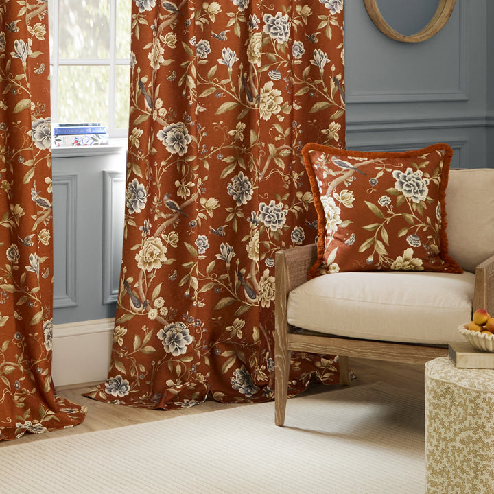 Porcelain Garden 228x137 Pencil Pleat Curtains Rust - image 5
