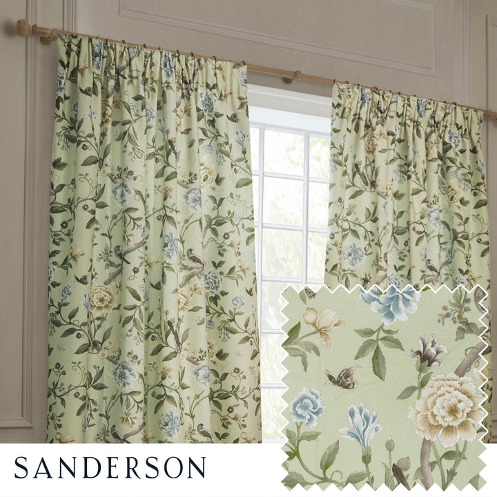 PORCELAIN GARDEN 228X182 PENCIL PLEAT CURTAINS SAGE