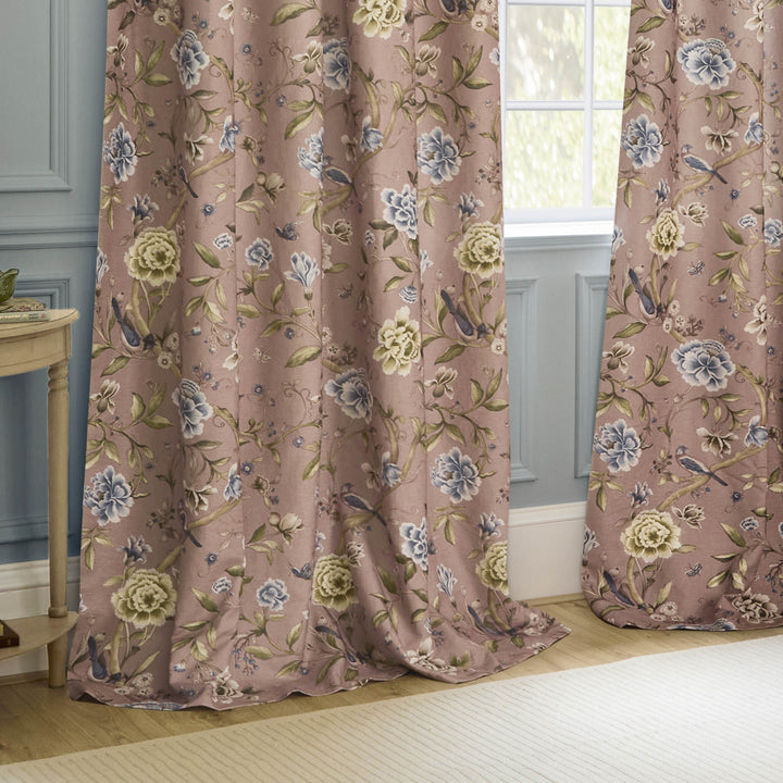 PORCELAIN GARDEN 228X228 PENCIL PLEAT CURTAINS BLUSH
