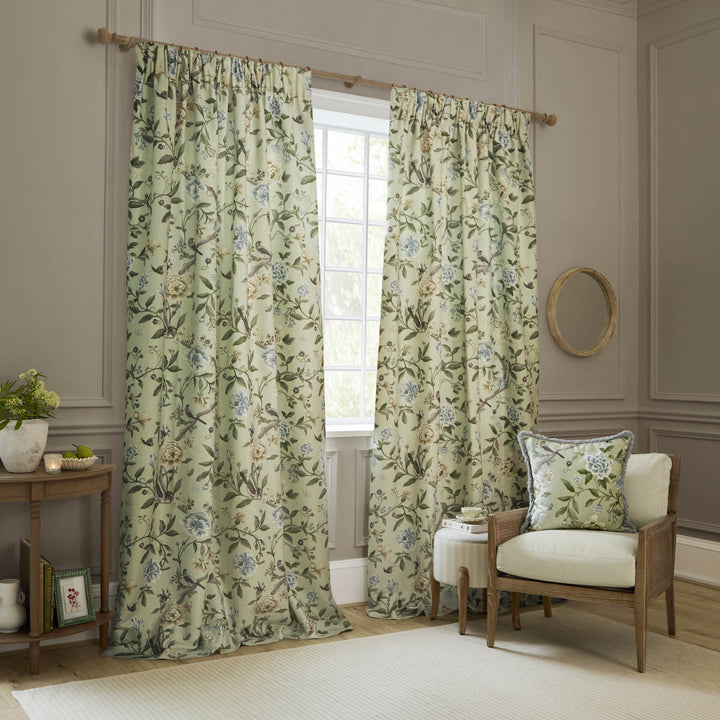 PORCELAIN GARDEN 228X228 PENCIL PLEAT CURTAINS SAGE