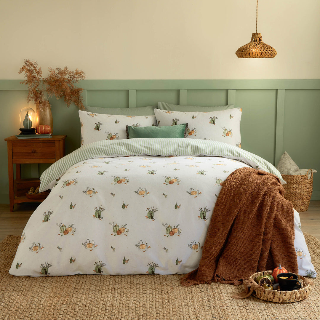 Pumpkin Spice King Size Duvet Set White